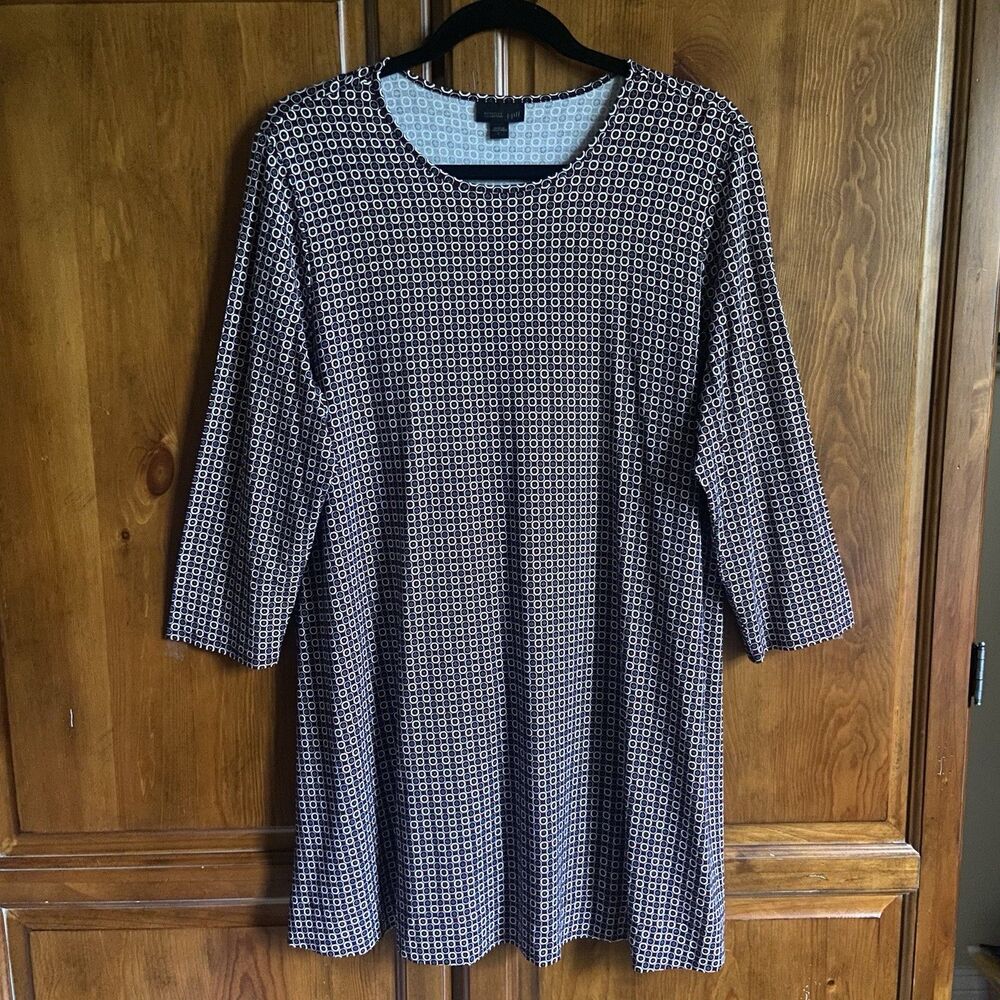 J. Jill Wearever Tunic Top Size Large Red/Black/Ivory Geometric Dots 3/4 Sleeve